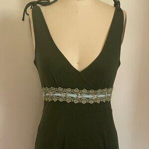 Free People Knit Pointelle Dress in Dark Green with Lace Trim size S